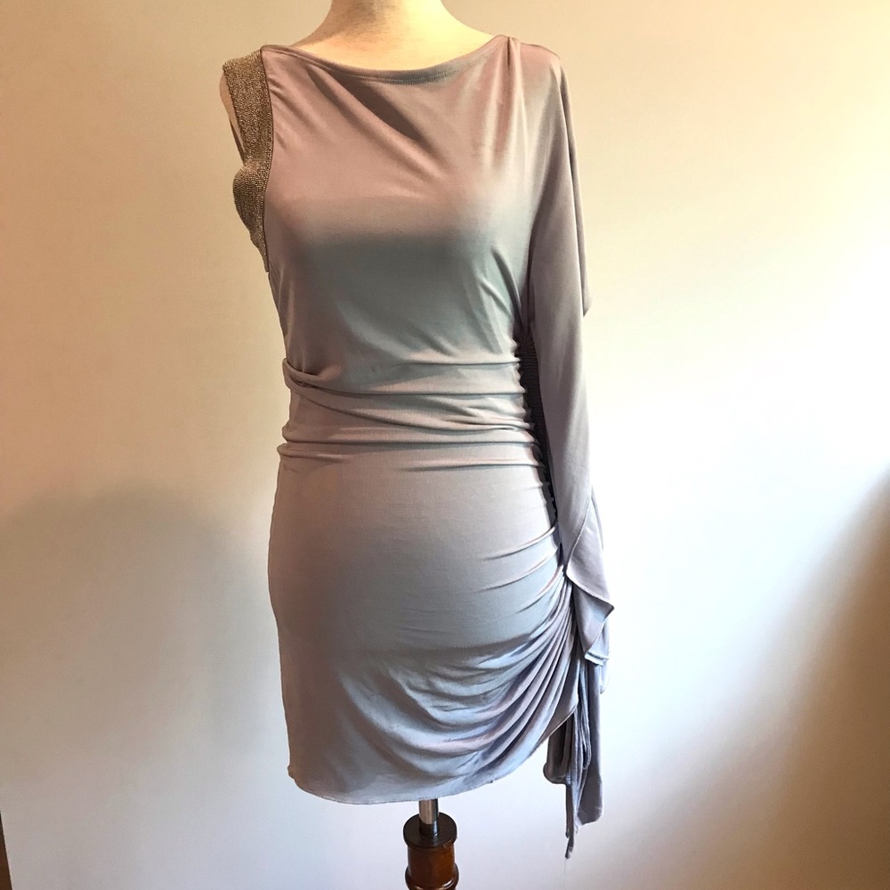 Beautiful Beaded + Draped Shoulder Bebe Mini